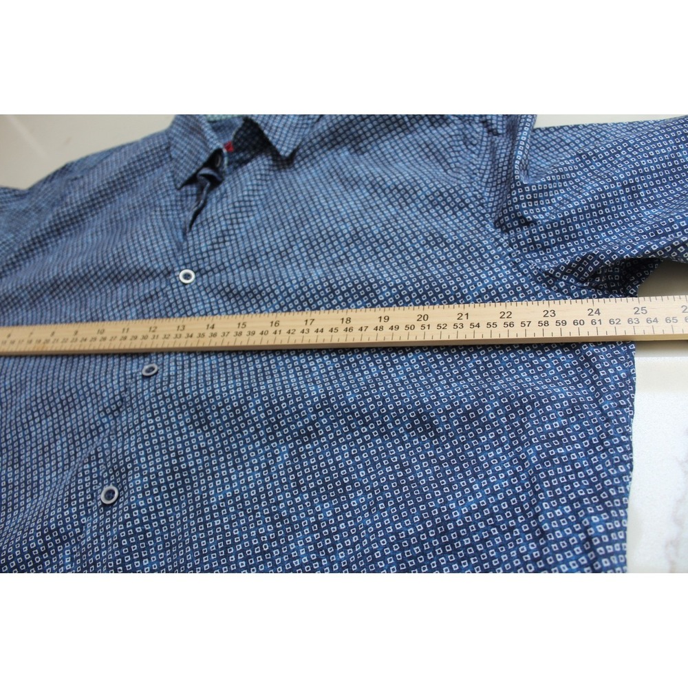 Robert Graham Button up Shirt Men XL Blue Geometric pattern Long Sleeve Stretch - Picture 7 of 11